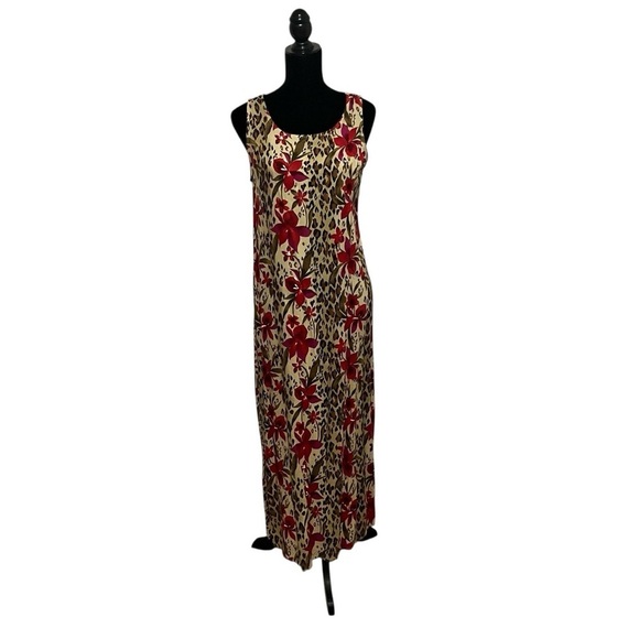 Notations Tan Red Sleeveless Animal/Floral Print Maxi Dress Size M - Picture 6 of 9